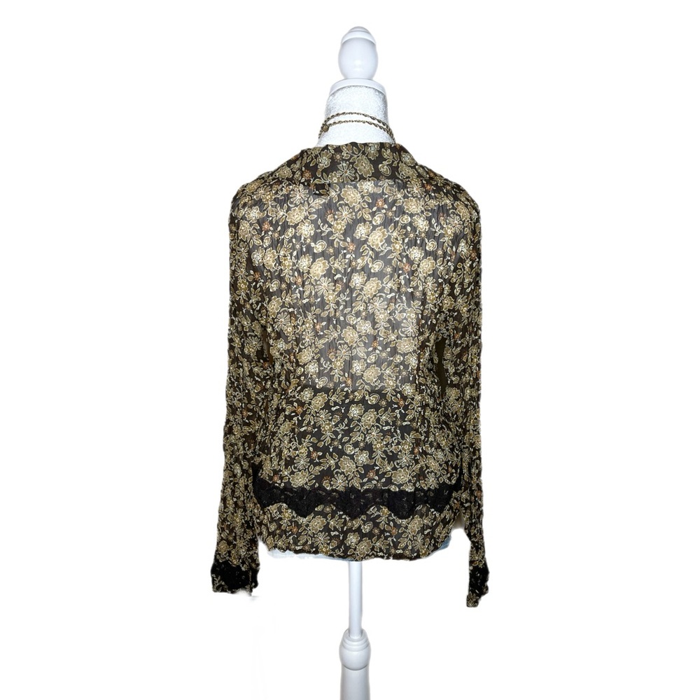 2000s Sheer Ruffle Pattern Blouse - image 4